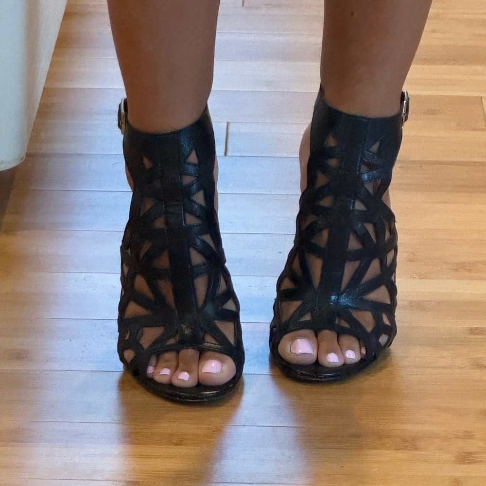 Aldo Black Geometric Cutout Heels